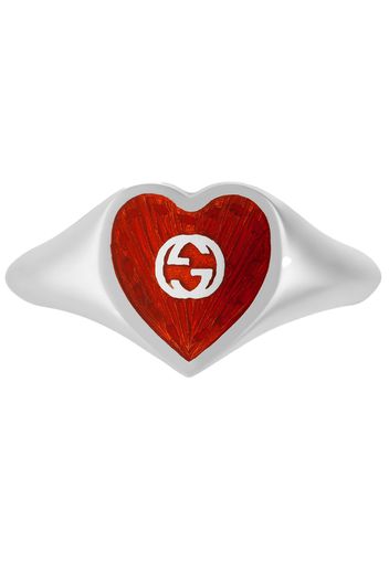 Gucci Ring With Interlocking G Enamel Heart Silver/Red