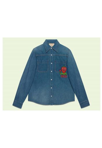 Gucci Strawberry Patch Denim Jacket Blue