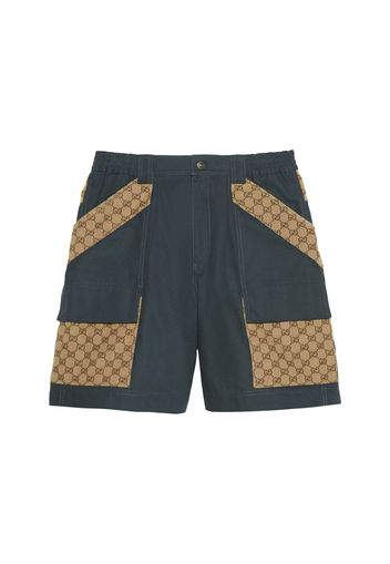 Gucci Cotton Canvas Bermuda GG Insert Shorts Dark Grey