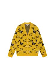 Gucci GG And Skunk Jacquard Wool Knit Cardigan Yellow/Black