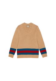 Gucci Fine Mohair Wool Webbed Sweater Camel/Red/Green