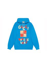 Gucci Cotton Jersey Hooded Sweatshirt Blue