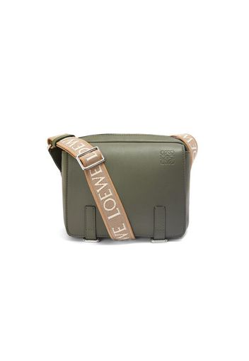 LOEWE Military Messenger Bag in Soft Grained Calfskin and Jacquard XS Khaki Green