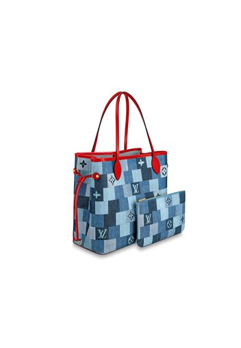 Louis Vuitton Neverfull MM Denim Monogram Check Blue/Red