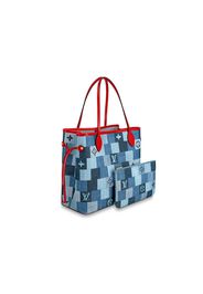 Louis Vuitton Neverfull MM Denim Monogram Check Blue/Red