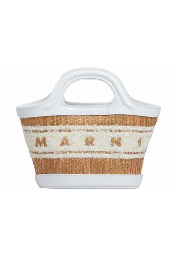 Marni Leather and Raffia Effect Fabric Microbag White