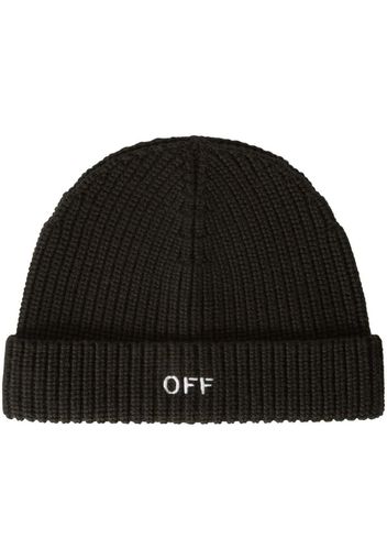 Off-White Embroidered Ribbed-Knit Beanie Black/White