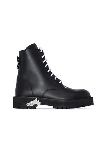 OFF-WHITE Lace Up Combat Boots Black Leather