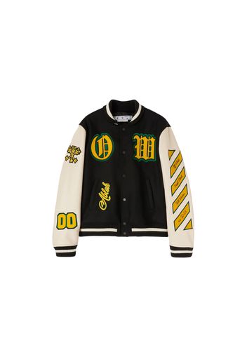 OFF-WHITE Graphics Leather Varsity Jacket Black/White/Yellow/Green