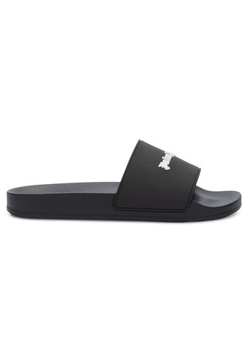 Palm Angels Classic Logo Pool Slides Black White