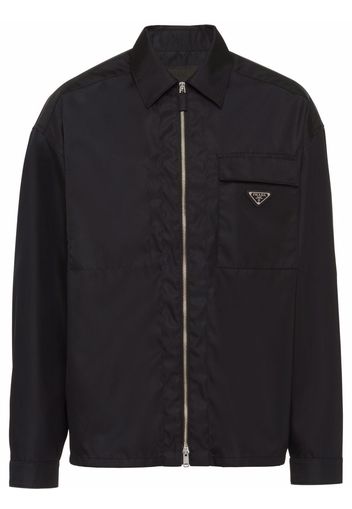 Prada Zip Up Long Sleeved Nylon Shirt Black