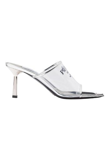 Prada Plexiglas 75mm Pointy High Heels Silver Leather