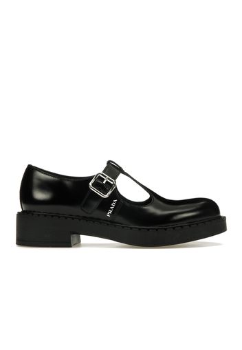 Prada Mary Jane 50mm T-Strap Shoe Black Brushed Leather