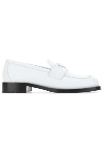 Prada Logo Plaque Brushed Loafers White Leather