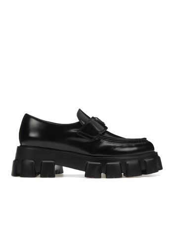 Prada Monolith 55mm Pointy Loafer Black Brushed Leather