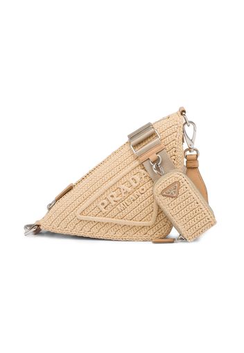 Prada Raffia Triangle Bag Tan