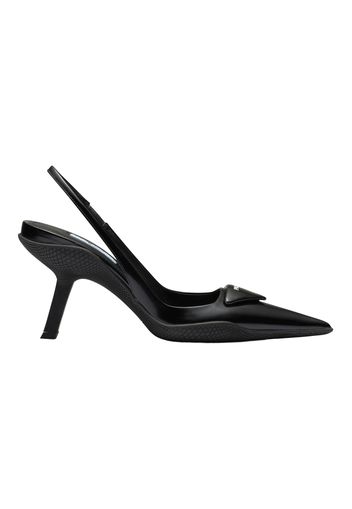 Prada 65mm Sling-Back Pumps Black Brushed Leather