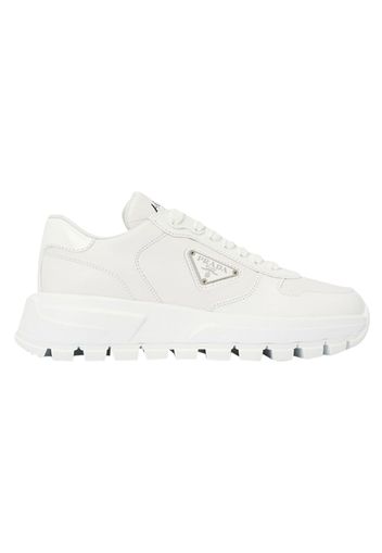 Prada Triangle Logo Leather Sneakers Triple White