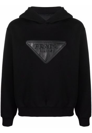 Prada Logo Leather Patch Hoodie Black