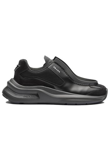 Prada Brushed Leather Sneakers Bike Fabric Suede Black