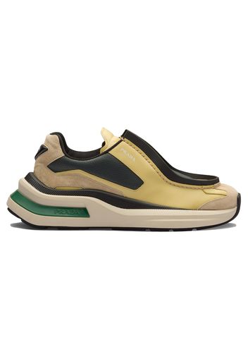 Prada Brushed Leather Sneakers Bike Fabric Suede Vanilla Anthracite Green