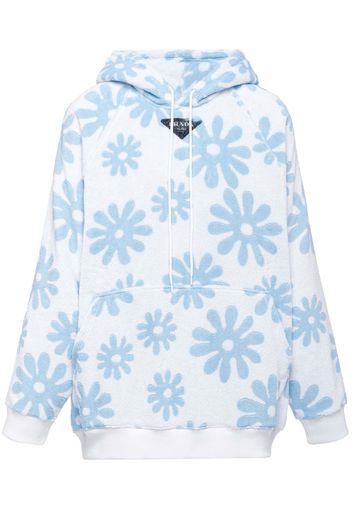 Prada Floral Print Hoodie Blue