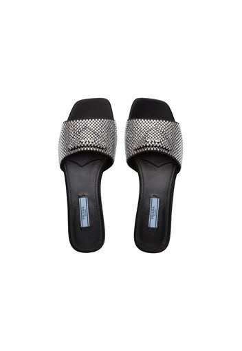 Prada 10mm Crystal Slides Black Satin