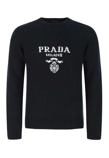 Prada Intarsia Logo Knit Crew-Neck Sweater Black