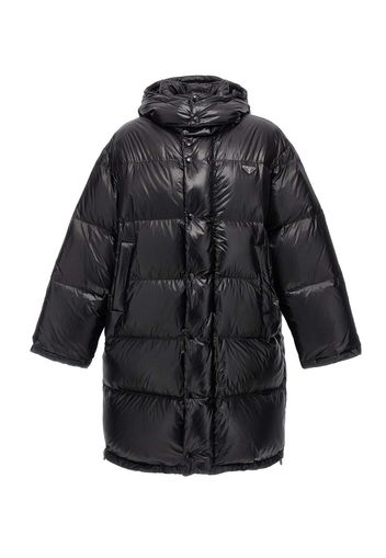 Prada Padded Logo-Plaque Detail Coat Black