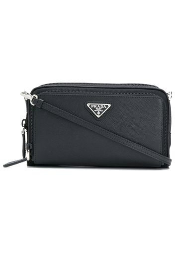 Prada Triangle Logo Plaque Crossbody Bag Black