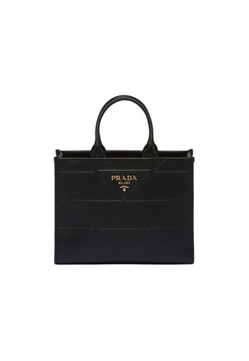 Prada Medium Leather Symbole Bag with Topstitching Black