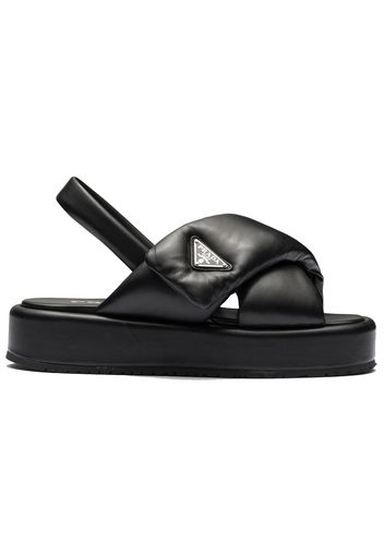 Prada Soft Padded 35mm Wedge Sandals Black Nappa Leather