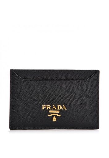 Prada Metal Card Case Wallet Saffiano Nero Black