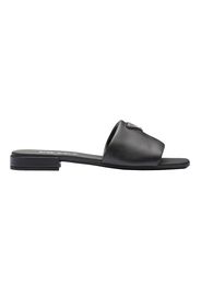 Prada Logo Slide Sandals Black Saffiano Leather