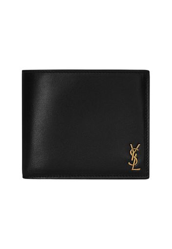 Saint Laurent Tiny Cassandre East/West Bifold Wallet In Shiny Leather Black