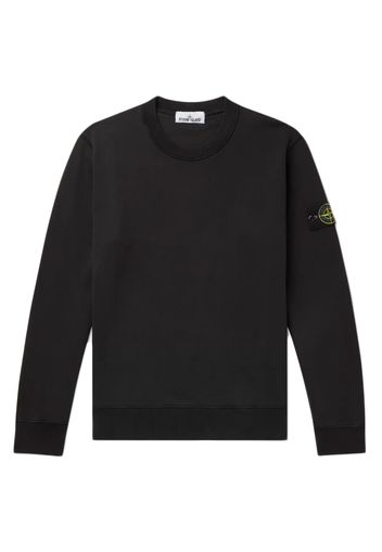 Stone Island Logo Appliquéd Mélange Cotton Jersey Sweatshirt Black