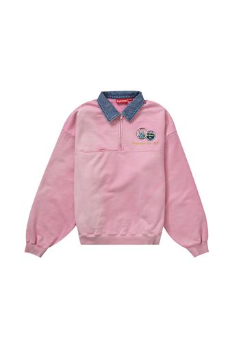 Supreme Denim Collar Half Zip Sweatshirt Pink