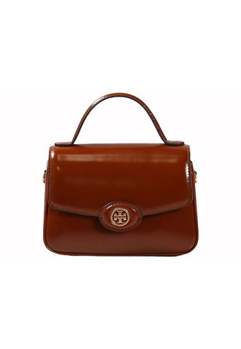 Tory Burch Robinson Spazzolato Small Top Handle Dark Sienna