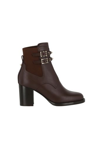 Valentino Rockstud-Embellished Ankle Heeled Boots Dark Brown (Women's)