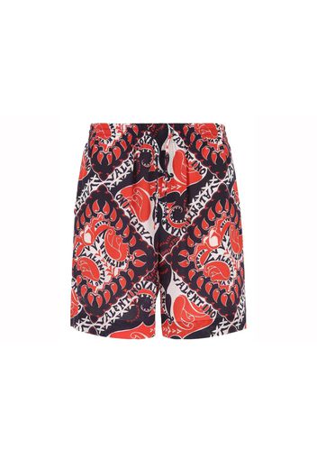 Valentino Bandana Drawsting Logo Bermuda Shorts Red