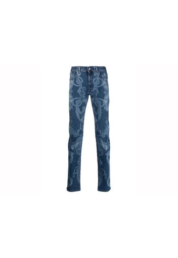 Versace Baroque-Print Skinny Jeans Blue