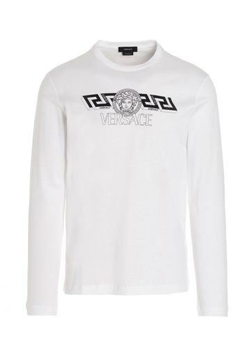 Versace Logo Print Long Sleeves T-Shirt White