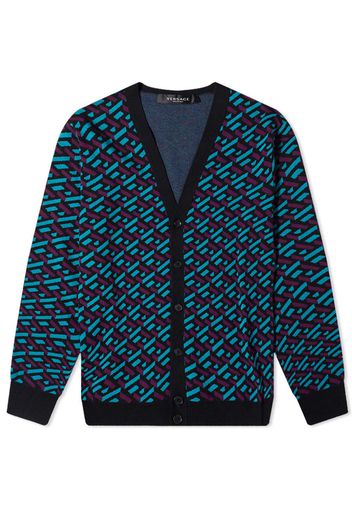 Versace Monogram Geometric Intarsia Cardigan Black/Blue/Purple