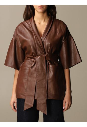 L'autre Chose wrap jacket in leather