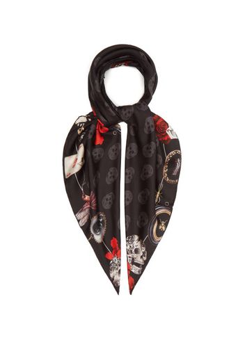 Alexander Mcqueen - Skull-print Silk-twill Scarf - Womens - Black Multi