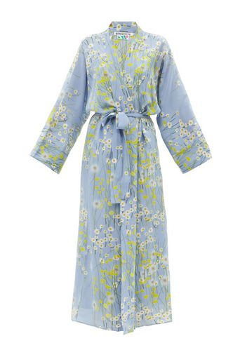 Bernadette - Buttercupfield Floral Silk-crepe De Chine Robe - Womens - Light Blue