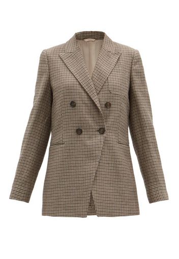 Brunello Cucinelli - Cutaway-quarter Checked Linen-blend Blazer - Womens - Beige Multi