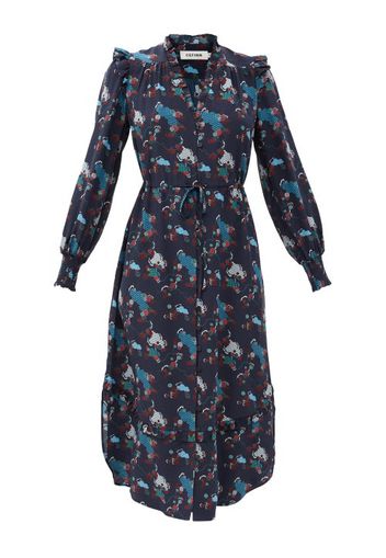 Cefinn - Stella Spiral Cloud-print Silk Midi Dress - Womens - Navy Multi