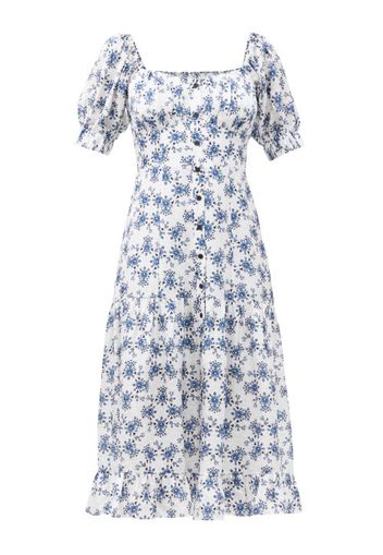 Cefinn - The Paloma Floral-print Twill Midi Dress - Womens - White Multi