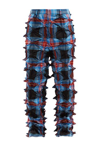 Charles Jeffrey Loverboy - Spike-gathered Tartan Wool Trousers - Mens - Blue Multi